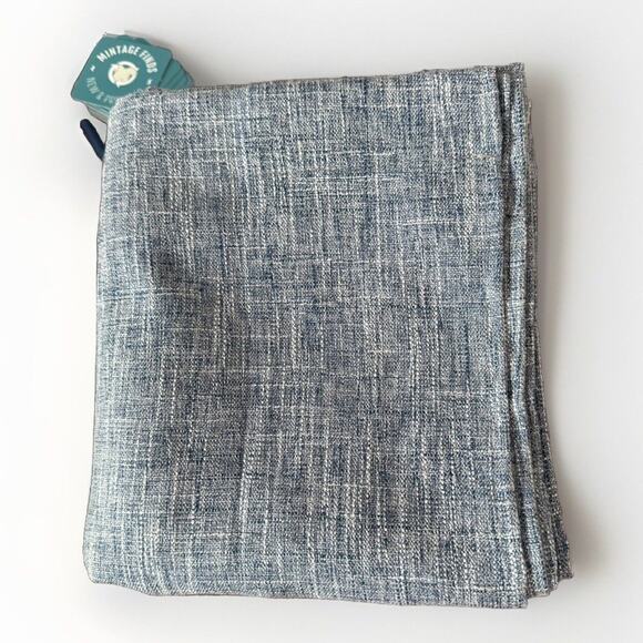 At Home Blue Textured Linen Look Curtain Panels 84”x37” Tab Top Set of 2 - Picture 11 of 12